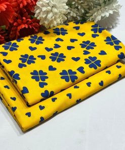 Women’s Summer Cotton 2 Piece Suit Yellow Design 158 – Shirt & Trouser – Unstitched Cotton for Pakistani Summers
