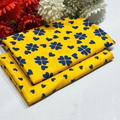 Women’s Summer Cotton 2 Piece Suit Yellow Design 158 – Shirt & Trouser – Unstitched Cotton for Pakistani Summers