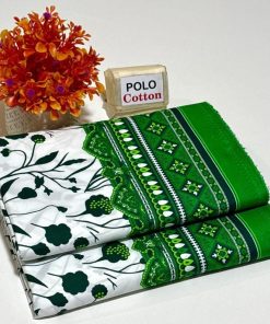 Summer cotton suit for girls with printed front and plain trouser