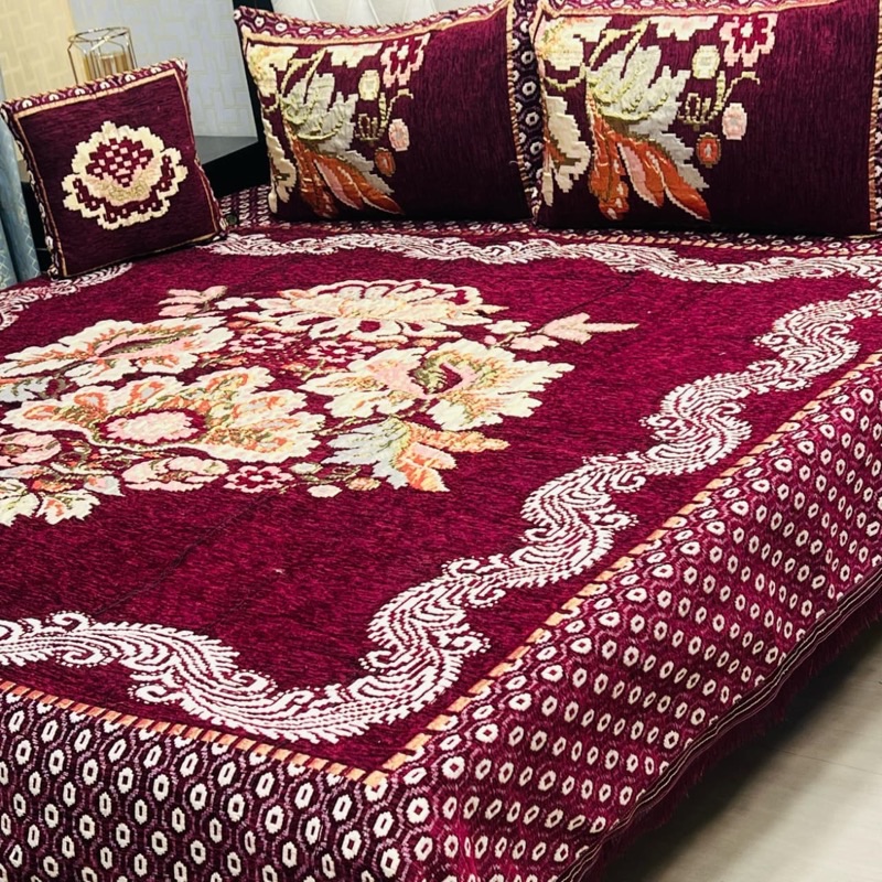 Designer King Size 4PCS Velvet Jacquard Bedsheet | SKU-11