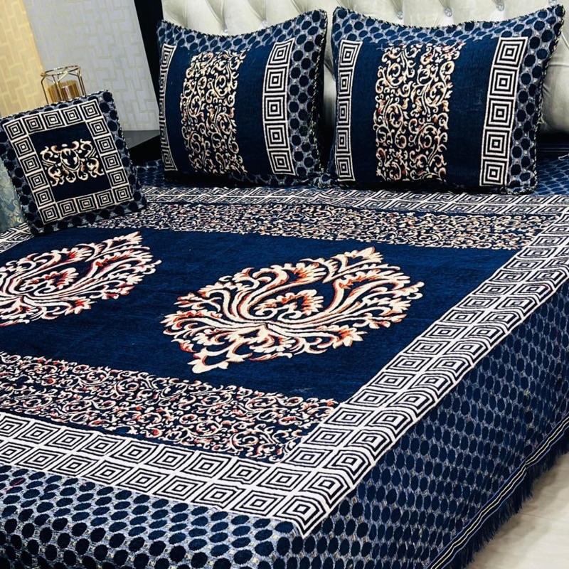 Ornate Velvet Jacquard 4PCS King Size Bedsheet | SKU-27