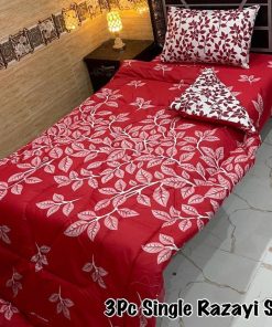 Soft Single Size Printed 3 Pcs Vicky Razai Set with 500 GSM quilt, breathable mix cotton bedsheet, and pillow cover for single bed comfort in Pakistan.