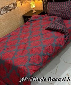 Soft and Durable Single Bed Vicky Razai Set with 3 pieces including 500 GSM quilt, breathable mix cotton bedsheet, and matching pillow cover for long-lasting comfort.