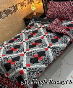 Elegant Single Size 3 Pcs Vicky Razai Set with mix cotton quilt, matching printed bedsheet, and pillow cover for cozy and comfortable single bed sleep.