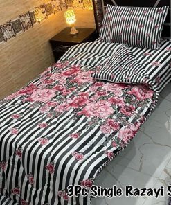 Comfortable Single Size 3 Pcs Vicky Razai Set with lightweight 500 GSM quilt, soft cotton bedsheet, and pillow cover for cozy sleep and easy maintenance.