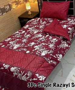 Bright and Warm Single Bed Vicky Razai Set with lightweight 500 GSM quilt, breathable cotton bedsheet, and pillow cover for single bed comfort.