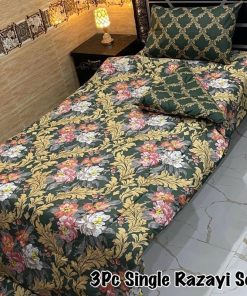Soft and Cozy Single Bed 3 Pcs Razai Set with lightweight quilt, breathable mix cotton bedsheet, and pillow cover for stylish bedroom décor in Pakistan.