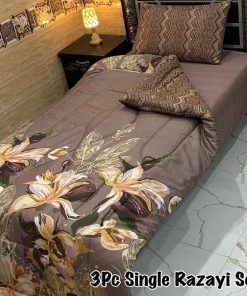 Affordable and Comfortable Single Bed 3 Pcs Razai Set with soft 500 GSM quilt, mix cotton bedsheet, and matching pillow cover for stylish décor.