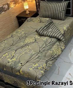 Elegant Single Size Vicky Razai Set with cozy 3 pieces including printed quilt, breathable mix cotton bedsheet, and pillow cover for daily use.