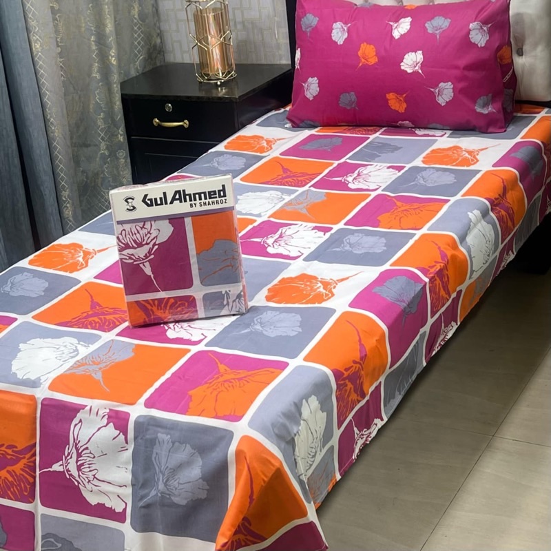 4PC Mix Cotton Bedsheet with Matching Pillow Covers