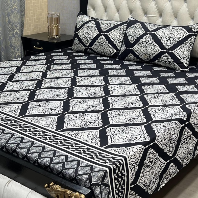 3D crystal cotton bedsheet printed 3pc set