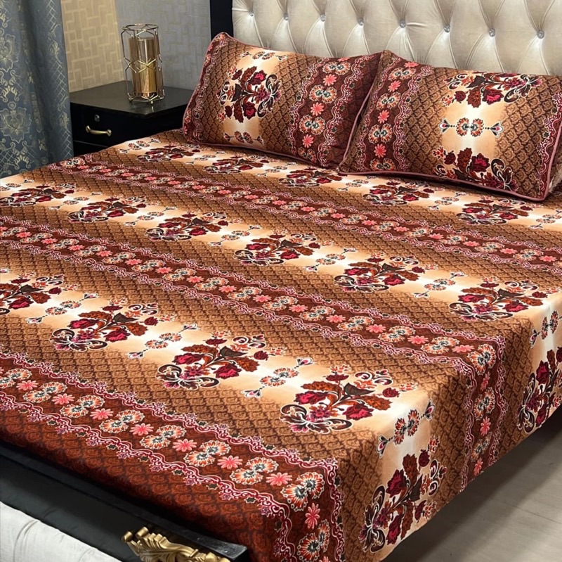 fancy crystal cotton bedsheet with realistic 3D print