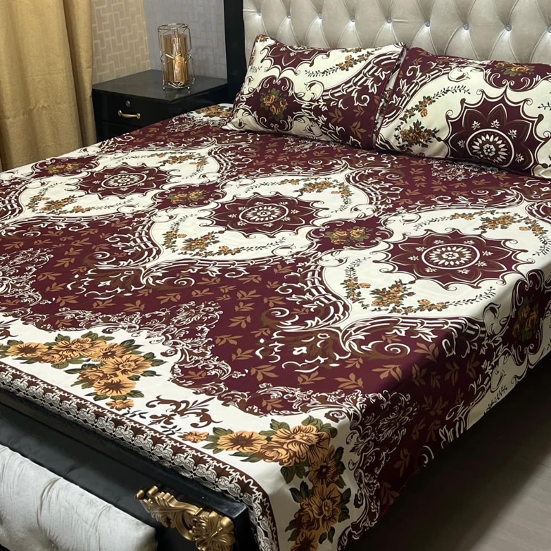 beautiful 3D printed floral bedsheet in cotton crystal
