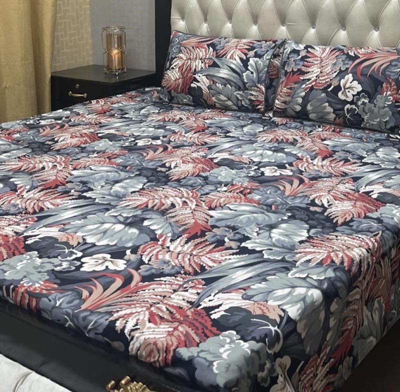 stylish multi color 3D printed bedsheet in cotton crystal