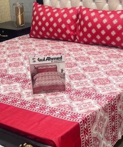 Gul Ahmed printed king size cotton mix bedsheet 3 piece set