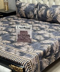Gul Ahmed king size printed bedsheet cotton blend 3pc bedding set