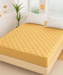 Yellow Fancy Quilted Waterproof Mattress Fitted Bedsheet for King Size Bed
