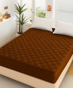 Light Brown Fancy Quilted Waterproof Mattress Fitted Bedsheet for King Size Bed