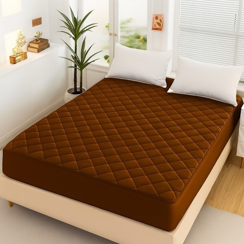 Light Brown Fancy Quilted Waterproof Mattress Fitted Bedsheet for King Size Bed