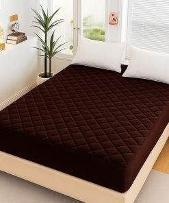 Dark Brown Fancy Quilted Waterproof Mattress Fitted Bedsheet for King Size Bed