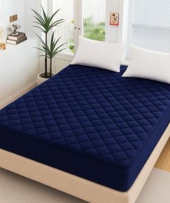 Navy Blue Fancy Quilted Waterproof Mattress Fitted Bedsheet for King Size Bed