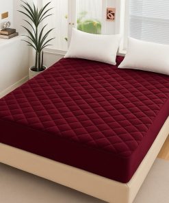 Maroon Fancy Quilted Waterproof Mattress Fitted Bedsheet for King Size Bed