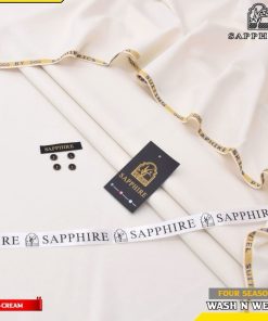 Sapphire men unstitched summer wash and wear suit cream color with button set