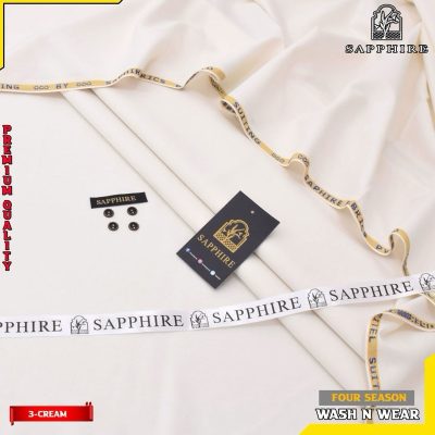 Sapphire men unstitched summer wash and wear suit cream color with button set