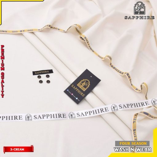Sapphire men unstitched summer wash and wear suit cream color with button set