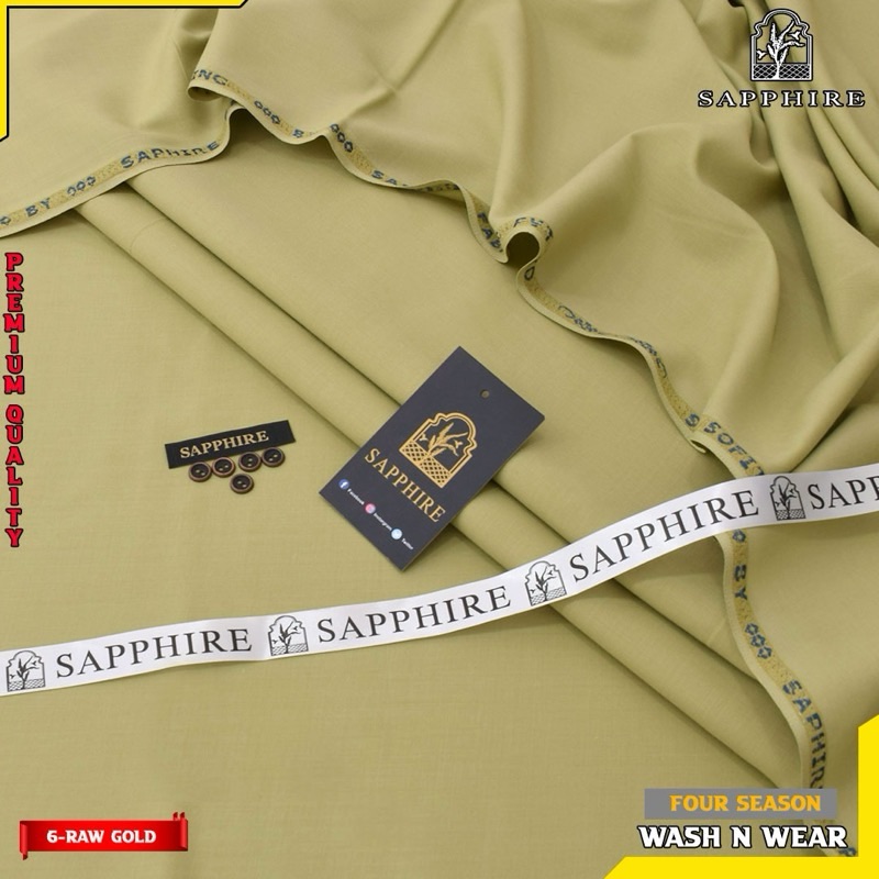 Sapphire men unstitched summer wash and wear suit raw gold color with button set
