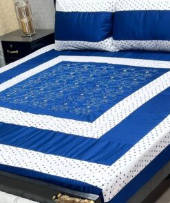 King Size Embroidered Patch Work Bedsheet with Matching Pillow Covers