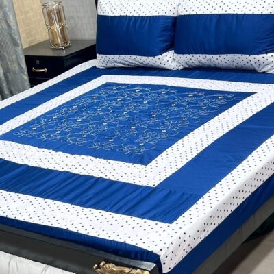 King Size Embroidered Patch Work Bedsheet with Matching Pillow Covers