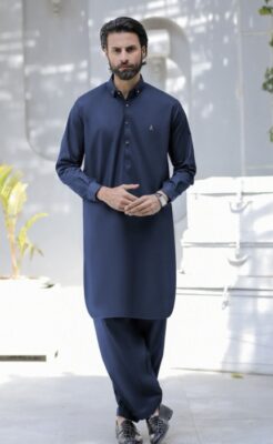 J. Navy Blue Cotton Suit for Men Premium Unstitched Cotton Fabric