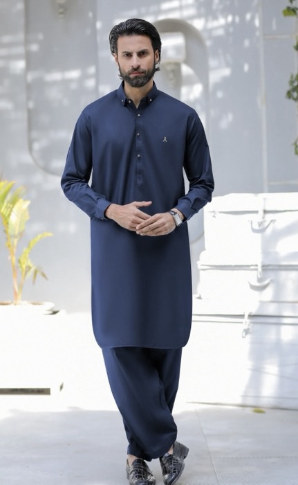 J. Navy Blue Cotton Suit for Men Premium Unstitched Cotton Fabric