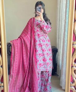 Bin Saeed Premium Digital Printed Lawn Suit with Matching Dupatta and Trouser for Women