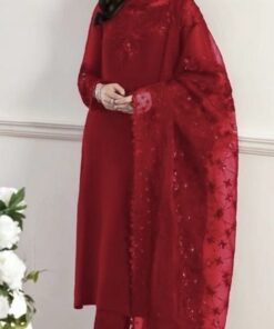 Baroque SKU-04 Chiffon Embroidered 3 Piece Suit with Organza Dupatta