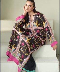 Ethnic Shamooz Silk 3 Piece Unstitched Tie and Dye Digital Printed Suit for Women