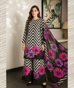 Ethnic Shamooz Silk 3 Piece Unstitched Tie and Dye Digital Printed Suit for Women