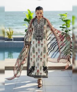 Ethnic Shamooz Silk 3 Piece Unstitched Tie and Dye Digital Printed Suit for Women