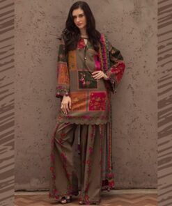 Ethnic Shamooz Silk 3 Piece Unstitched Tie and Dye Digital Printed Suit for Women