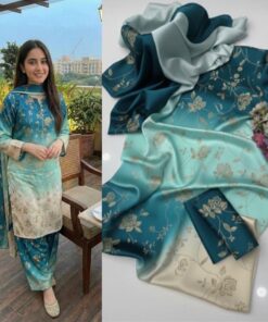 Ethnic Shamooz Silk 3 Piece Unstitched Tie and Dye Digital Printed Suit for Women