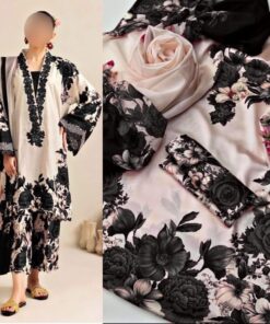 Ethnic Shamooz Silk 3 Piece Unstitched Tie and Dye Digital Printed Suit for Women
