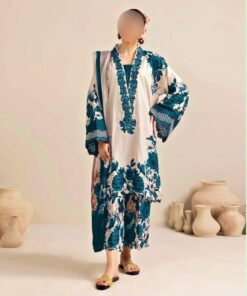 Ethnic Shamooz Silk 3 Piece Unstitched Tie and Dye Digital Printed Suit for Women