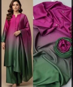 Ethnic Shamooz Silk 3 Piece Unstitched Tie and Dye Digital Printed Suit for Women