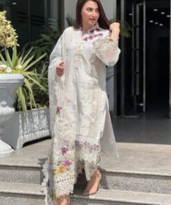 Elegant Pakistani Luxury Suit with Organza Dupatta and Embroidery | Jalwa Store 