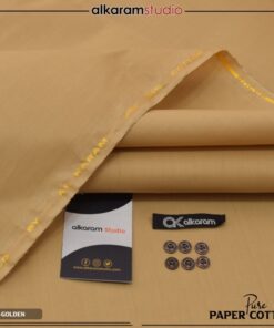 Alkaram Golden Color Men Unstitched Hard Paper Cotton Suit Supreme Finish 4.5 Meter Premium Summer Fabric