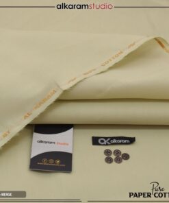 Alkaram Core Beige Men Unstitched Hard Paper Cotton Suit 4.5 Meter Supreme Finish Premium Summer Fabric