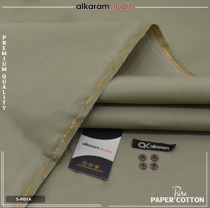 Alkaram Pista Men Unstitched Hard Paper Cotton Suit 4.5 Meter Supreme Finish Premium Summer Fabric