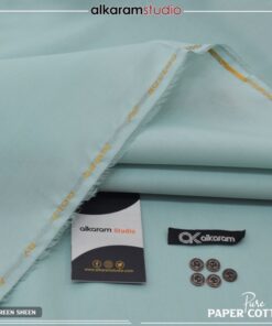 Alkaram Green Sheen Men Unstitched Hard Paper Cotton Suit 4.5 Meter Supreme Finish Premium Summer Fabric