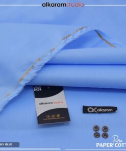 Alkaram Sky Blue Men Unstitched Hard Paper Cotton Suit 4.5 Meter Supreme Finish Premium Summer Fabric